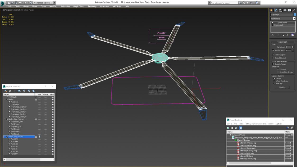 Helicopter Morphing Rotor Blades Rigged 3D model