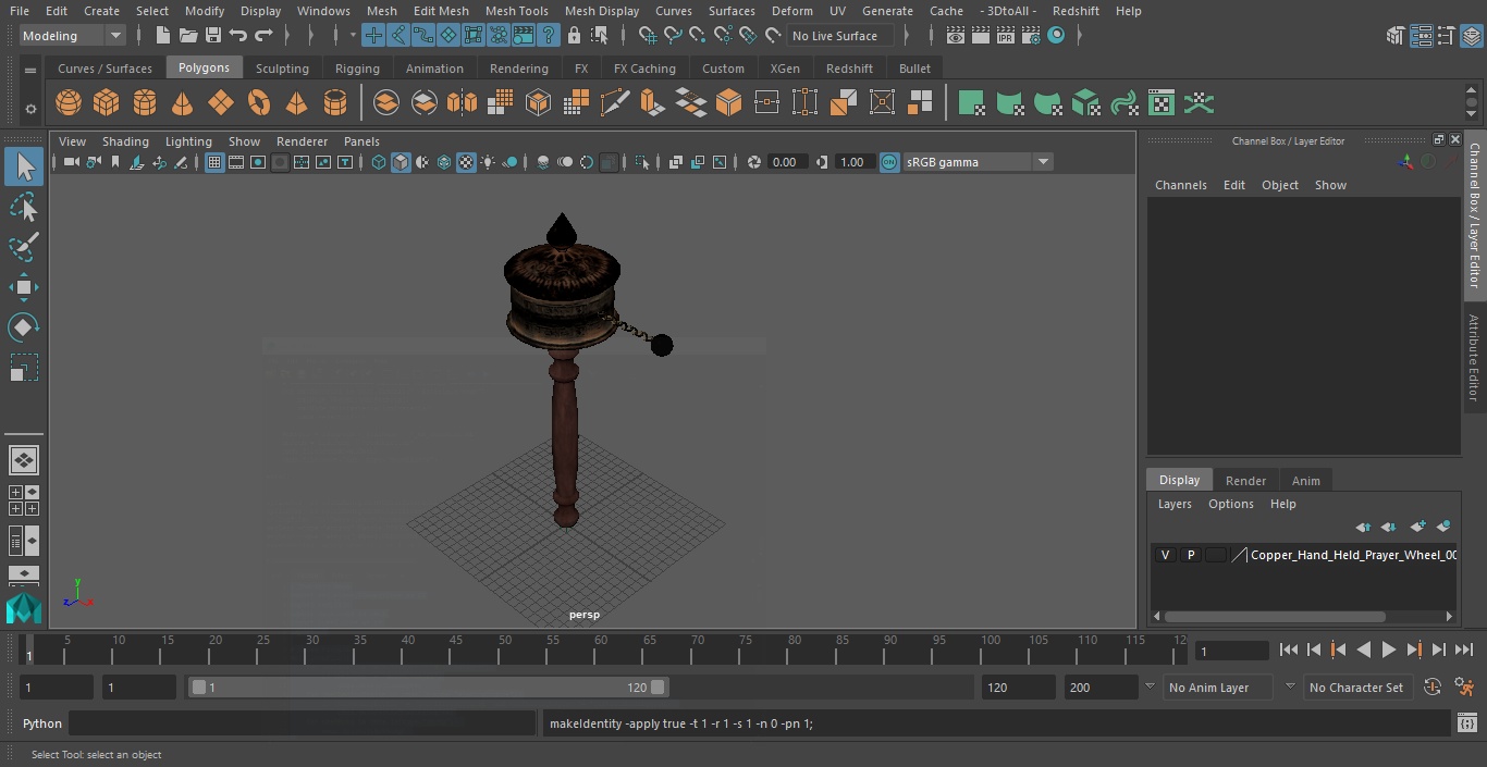 Copper Hand Held Prayer Wheel 3D model