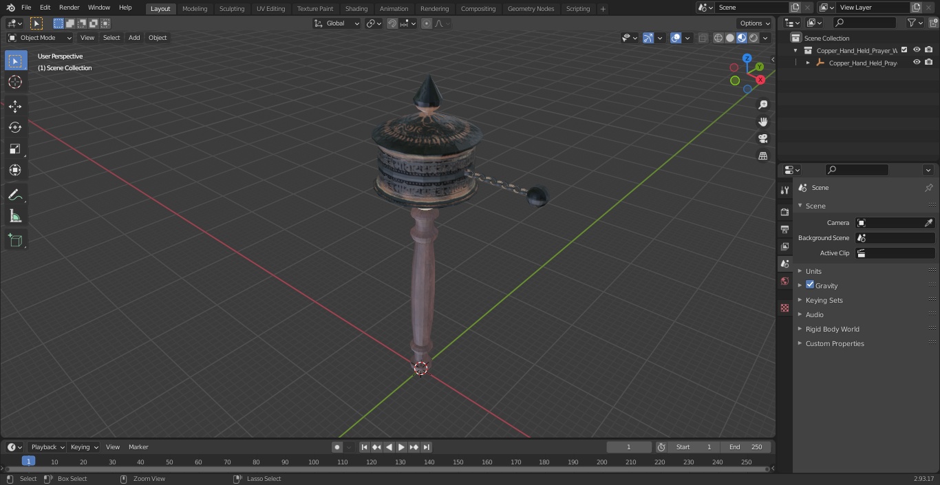 Copper Hand Held Prayer Wheel 3D model