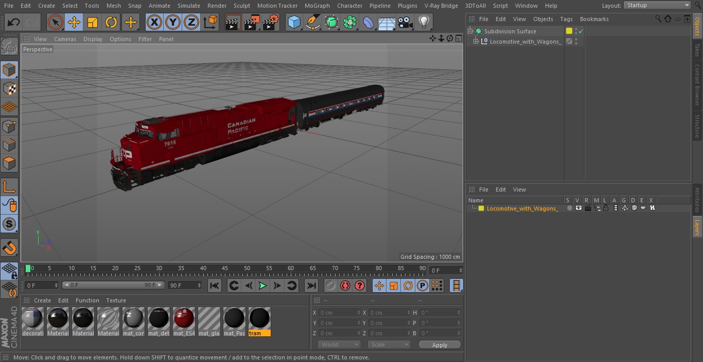 Locomotive with Wagons 3D