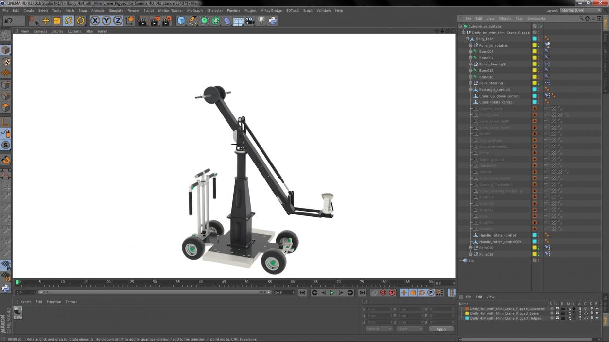 3D Dolly 4x4 with Mini Crane Rigged for Cinema 4D