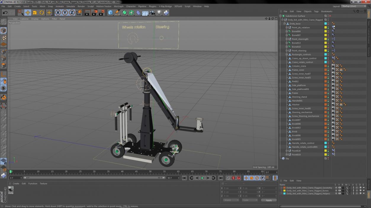 3D Dolly 4x4 with Mini Crane Rigged for Cinema 4D