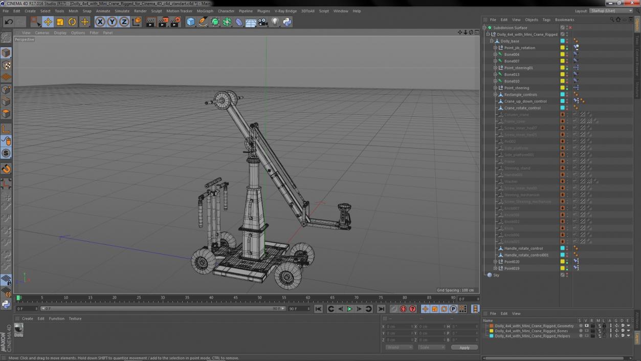 3D Dolly 4x4 with Mini Crane Rigged for Cinema 4D