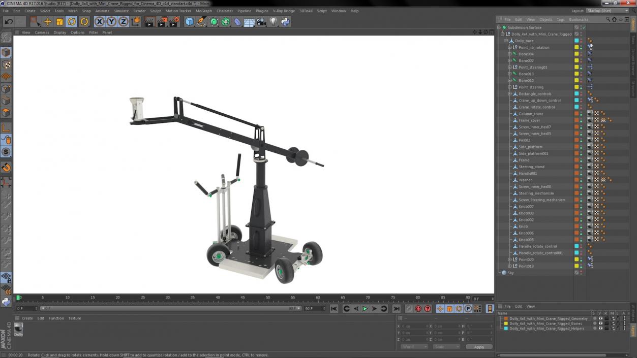 3D Dolly 4x4 with Mini Crane Rigged for Cinema 4D