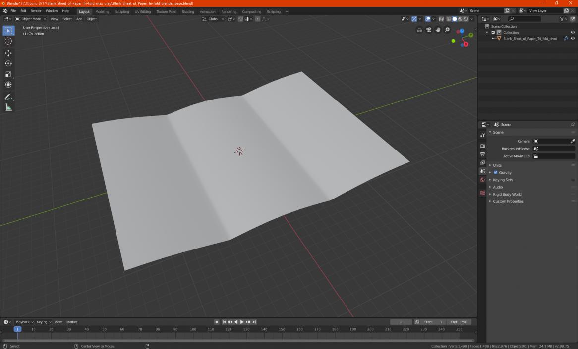 Blank Sheet of Paper Tri-fold 3D model