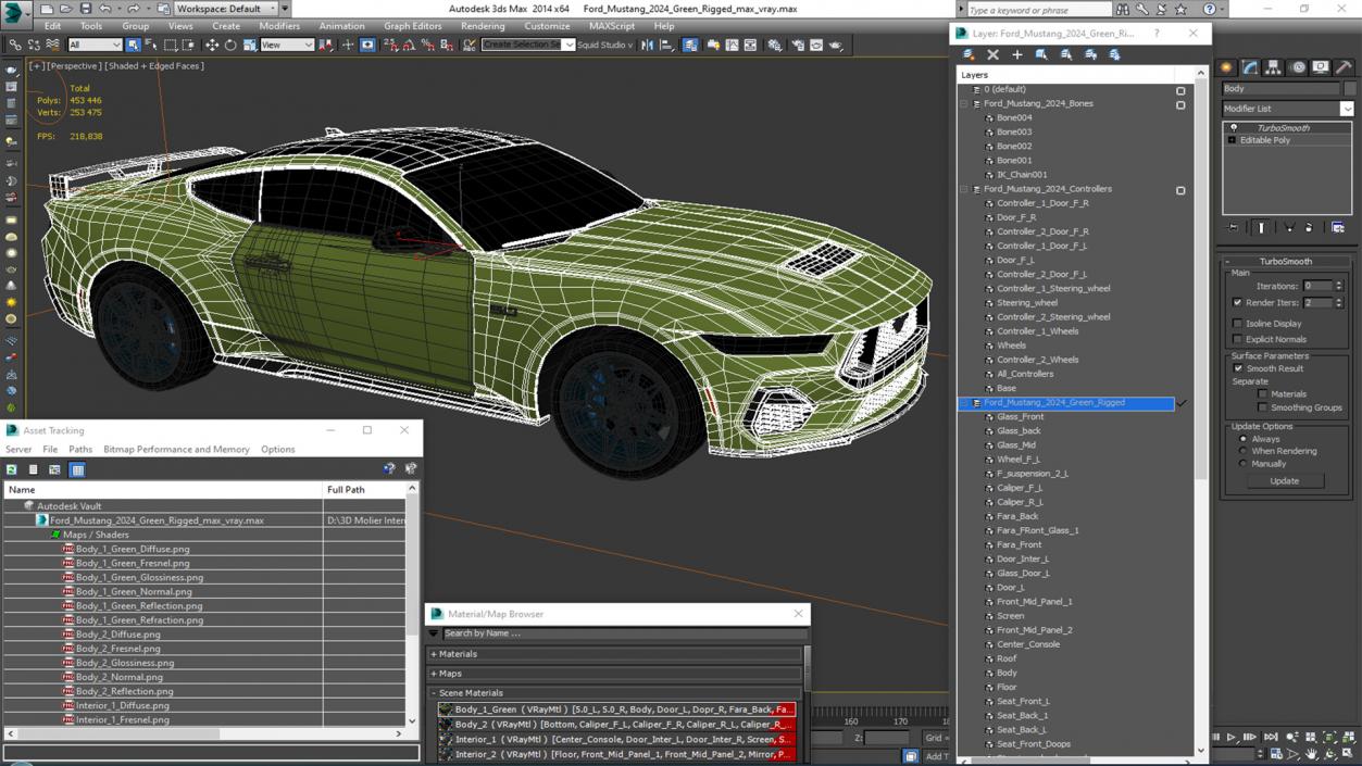 3D model Ford Mustang 2024 Green Rigged