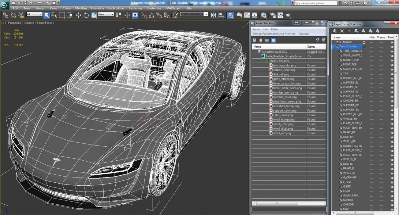 3D model Tesla Roadster Simple Interior