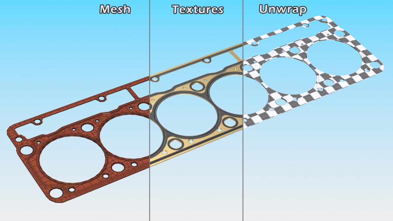 3D Head Gasket 325D 6 Cylinder Brass model