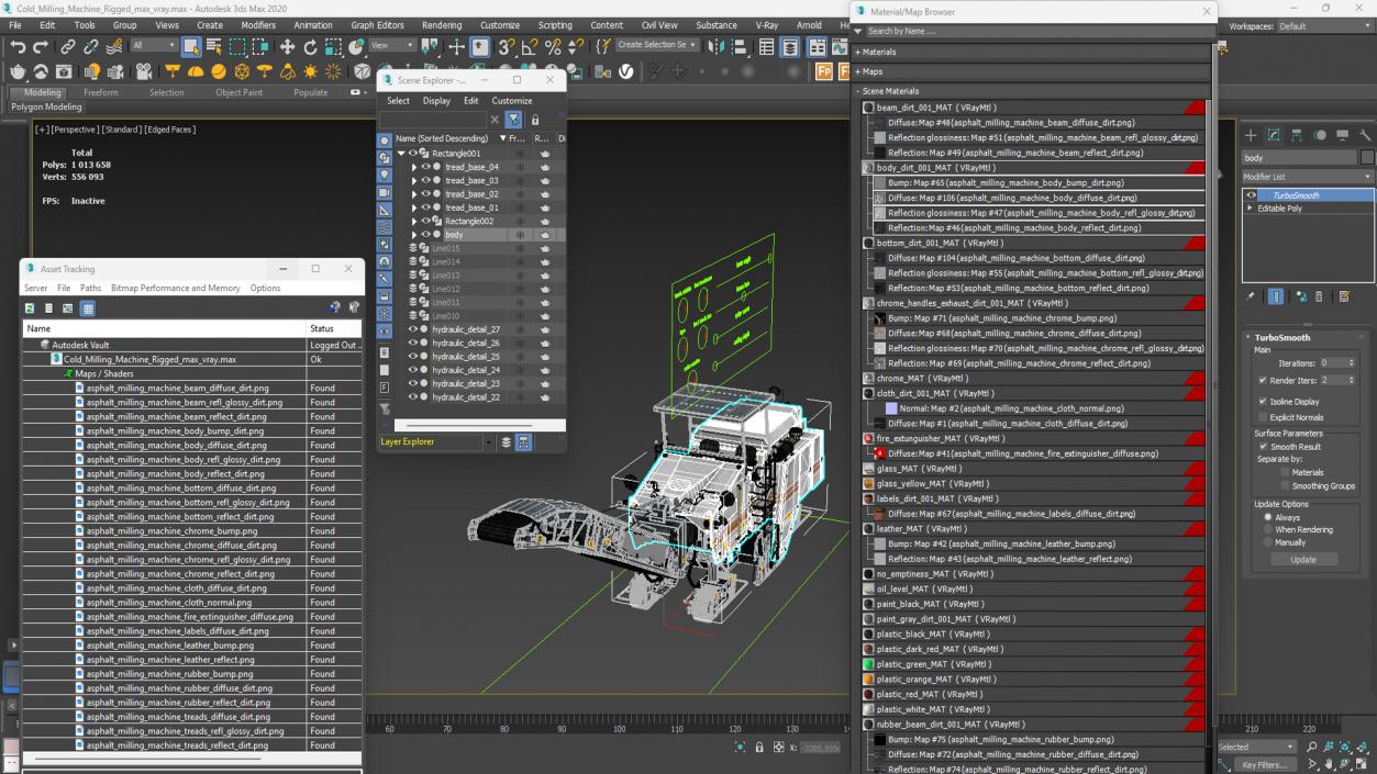 Cold Milling Machine Rigged 3D