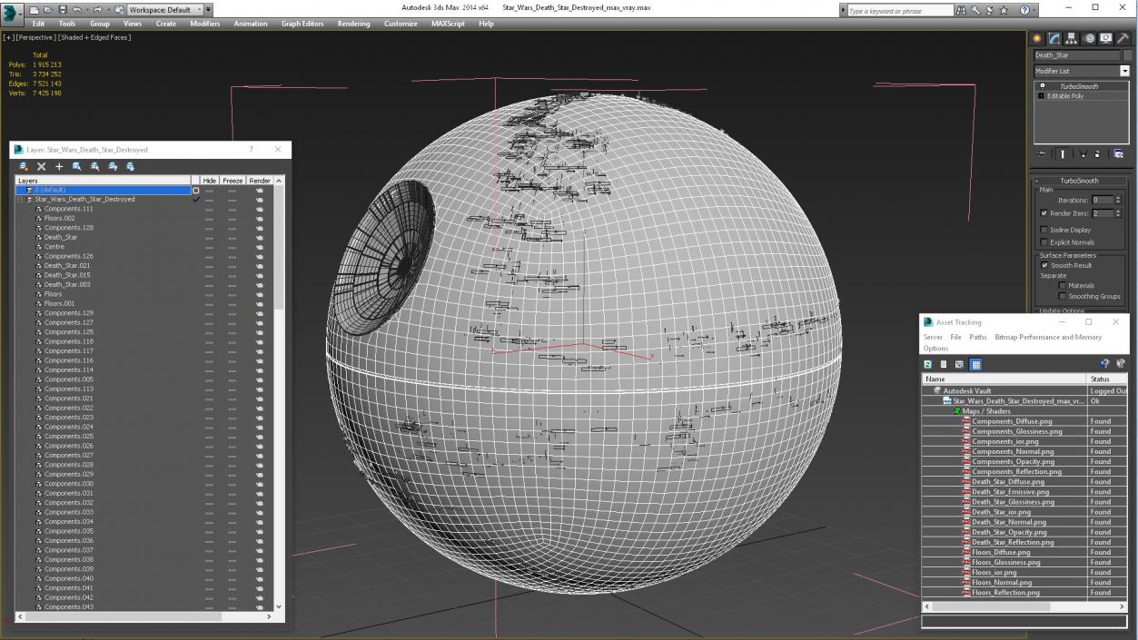 3D model Star Wars Death Star Destroyed