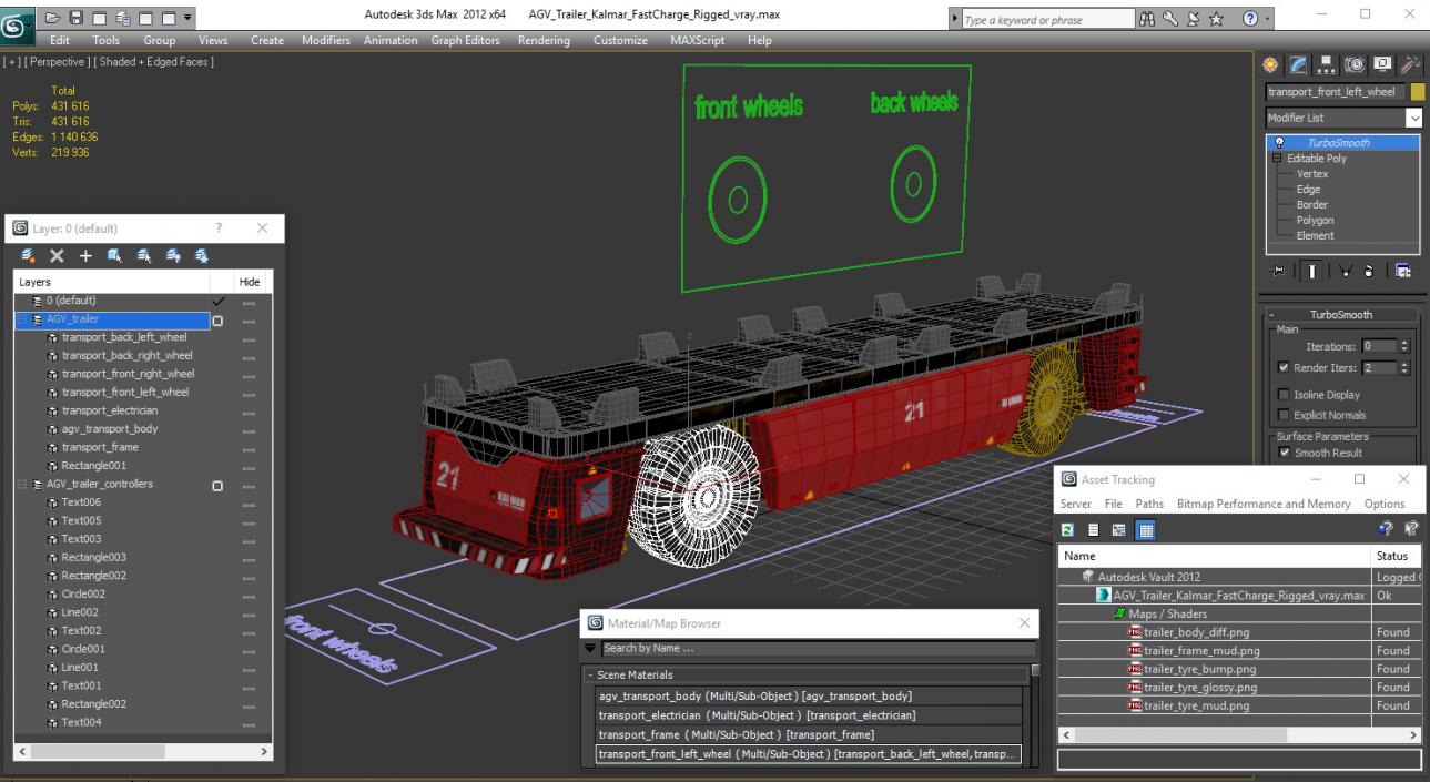 3D AGV Trailer Kalmar FastCharge Rigged