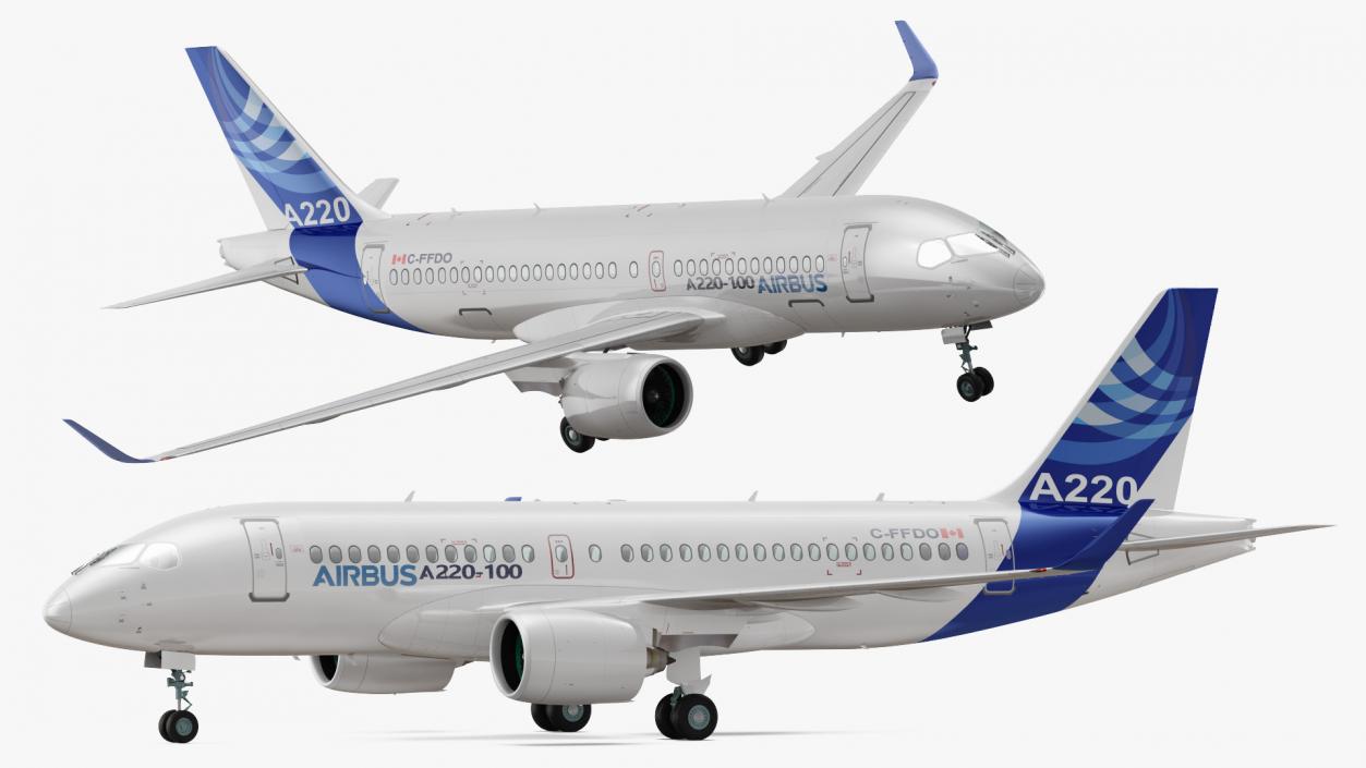 3D Airbus A220 100 Simple Interior Rigged model