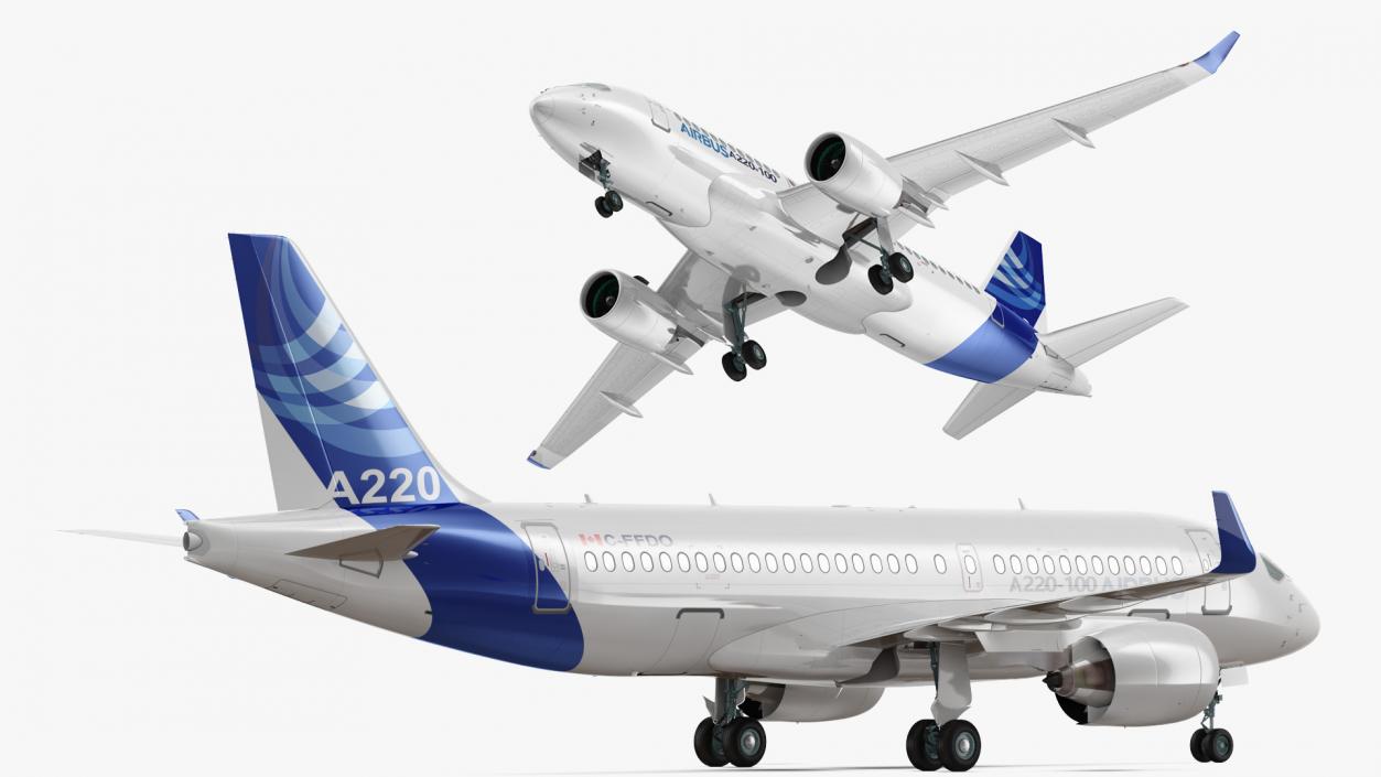 3D Airbus A220 100 Simple Interior Rigged model