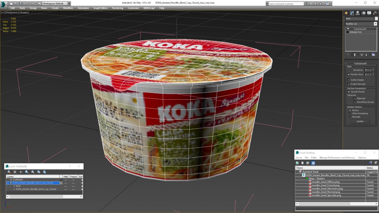 3D KOKA Instant Noodles Bowl Cup Closed