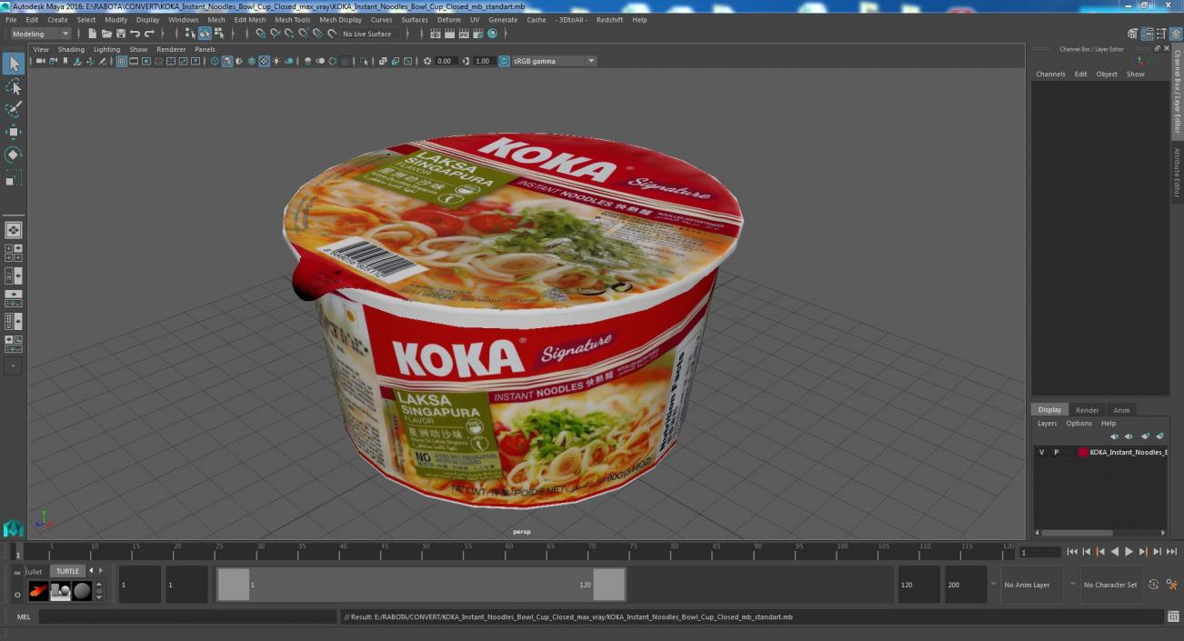 3D KOKA Instant Noodles Bowl Cup Closed