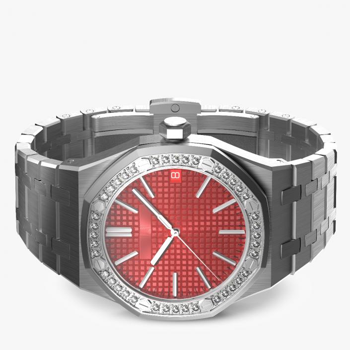 Luxury Royal Watch Red Stainless Steel Diamond-Set Chronograph 3D