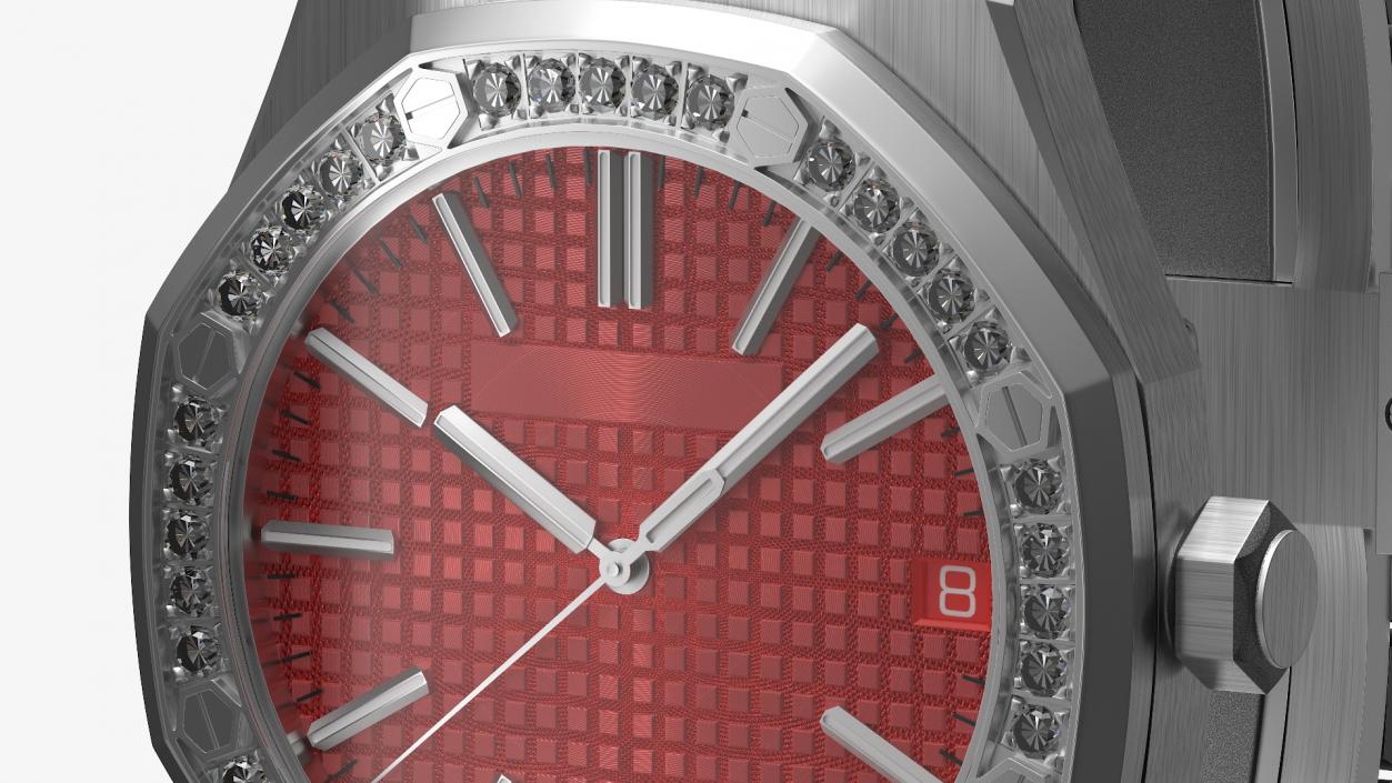 Luxury Royal Watch Red Stainless Steel Diamond-Set Chronograph 3D