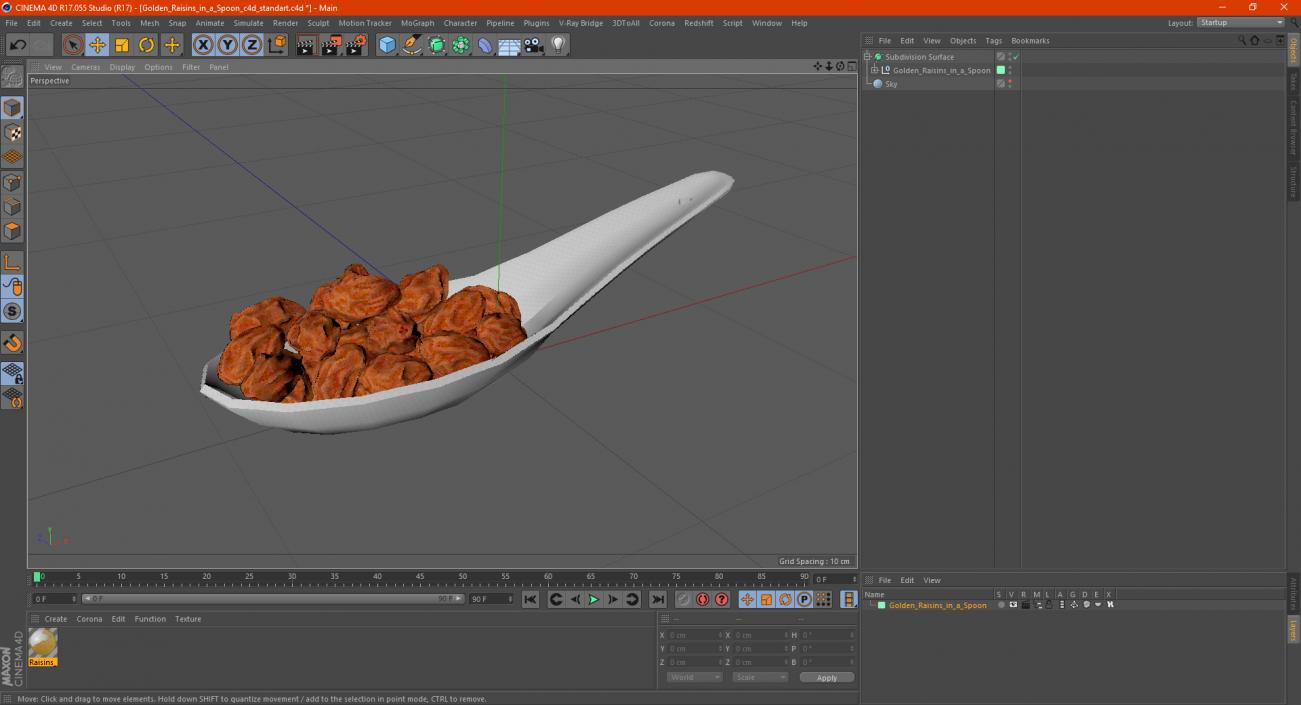 3D model Golden Raisins in a Spoon