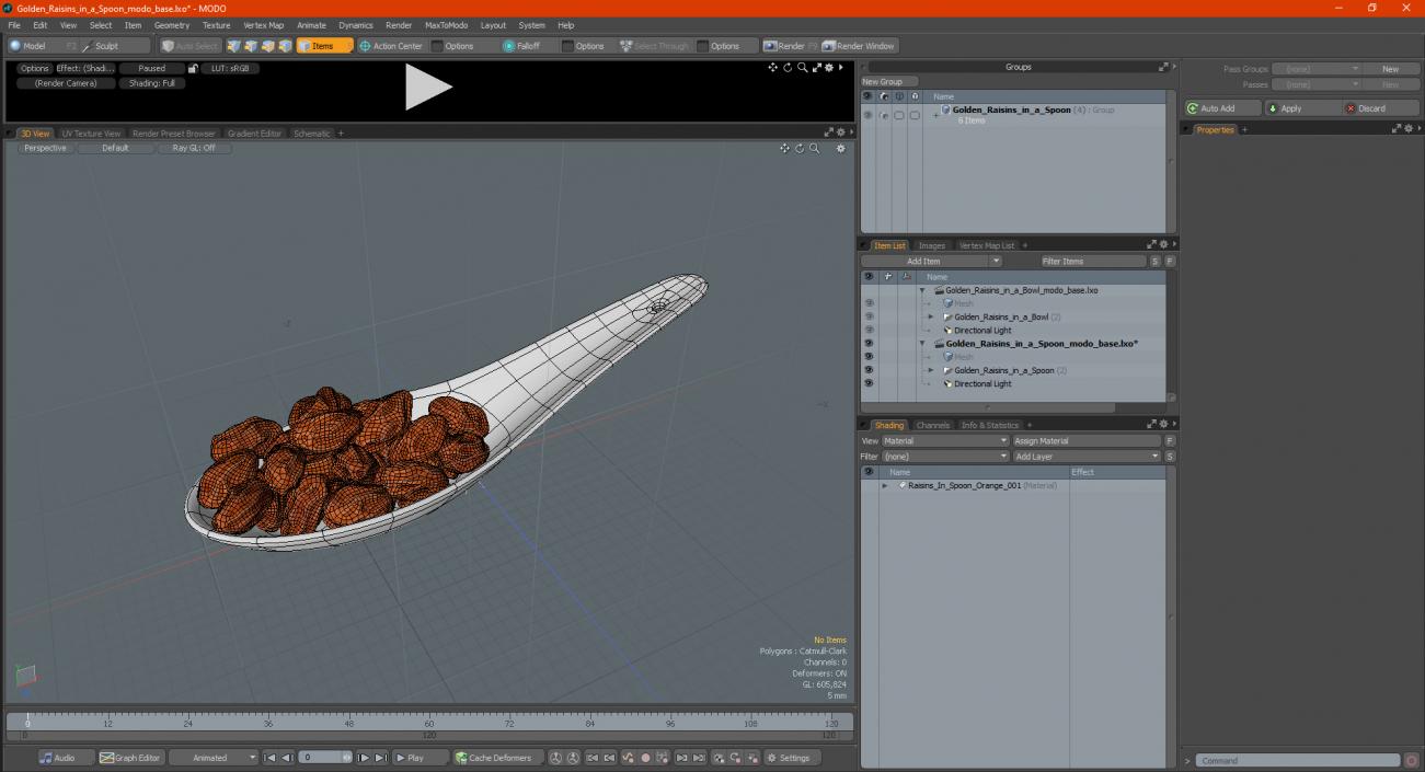 3D model Golden Raisins in a Spoon