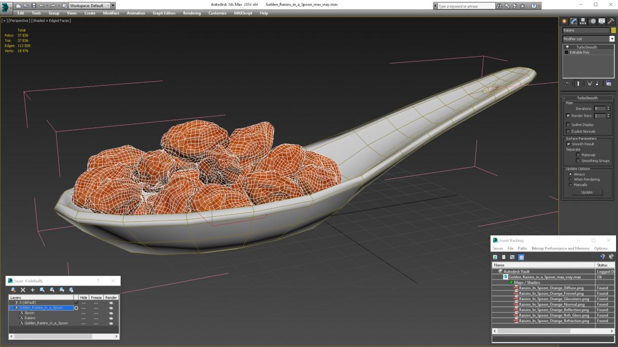 3D model Golden Raisins in a Spoon