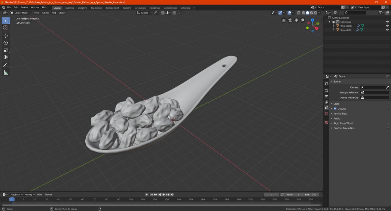 3D model Golden Raisins in a Spoon