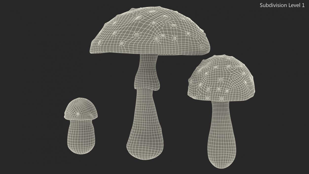 3D Amanita Mushrooms Set