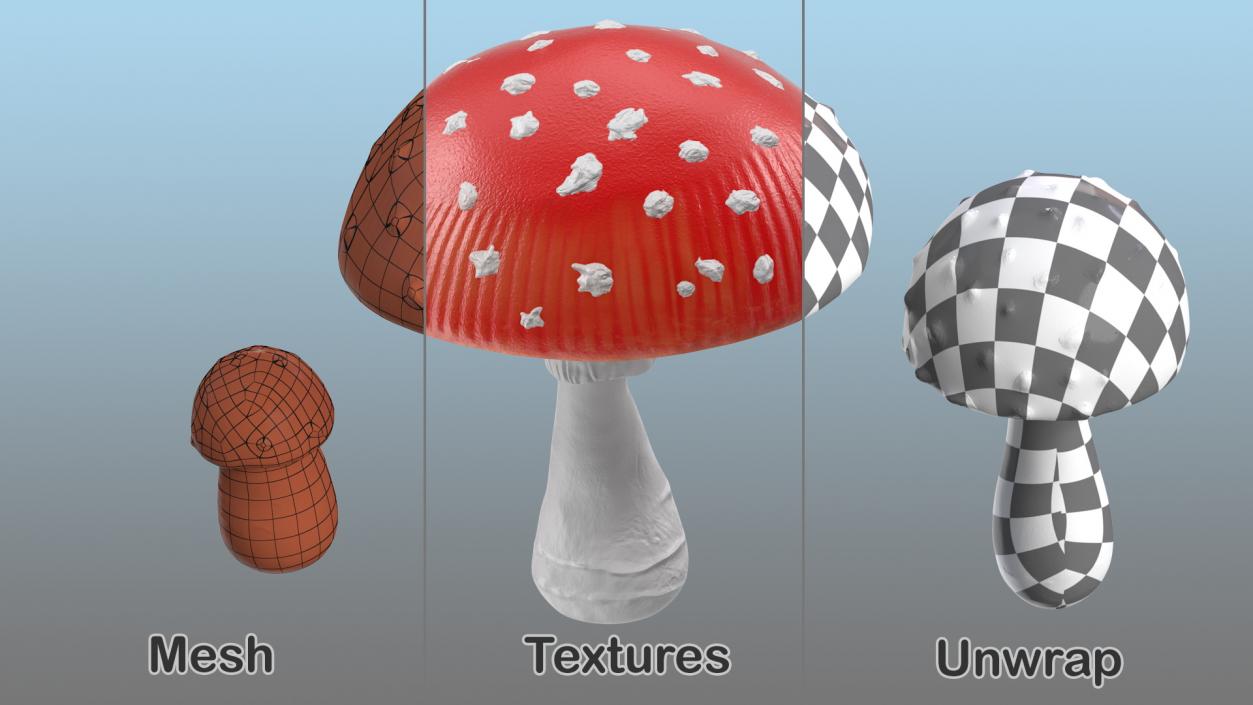 3D Amanita Mushrooms Set