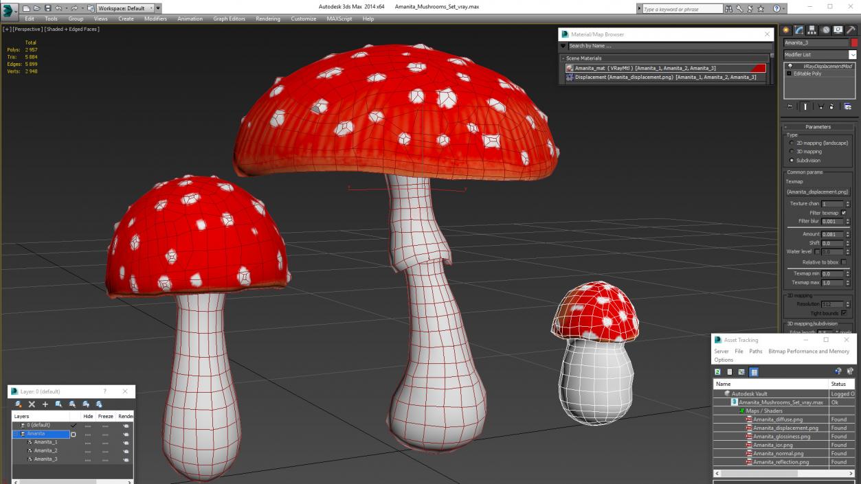 3D Amanita Mushrooms Set