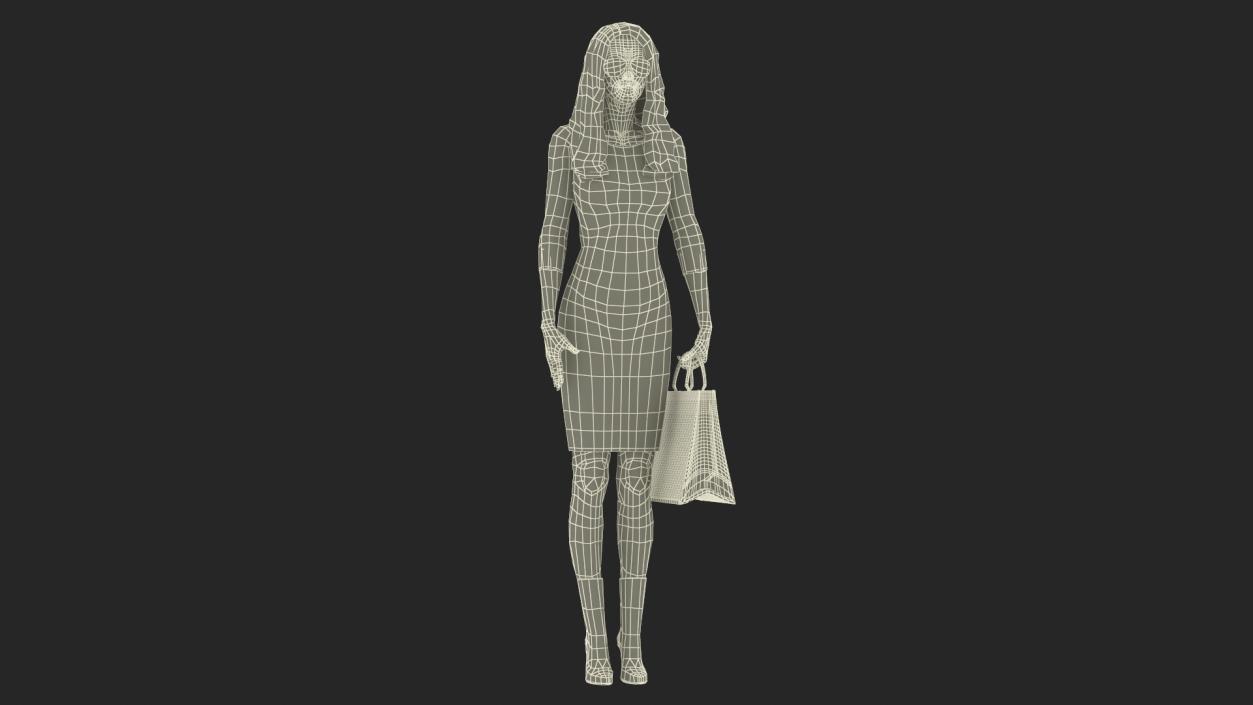 3D Lady Carrying Blue Embroidery Tote Bag model