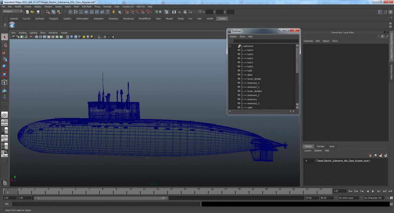 Diesel Electric Submarine Kilo Class Russian 3D model