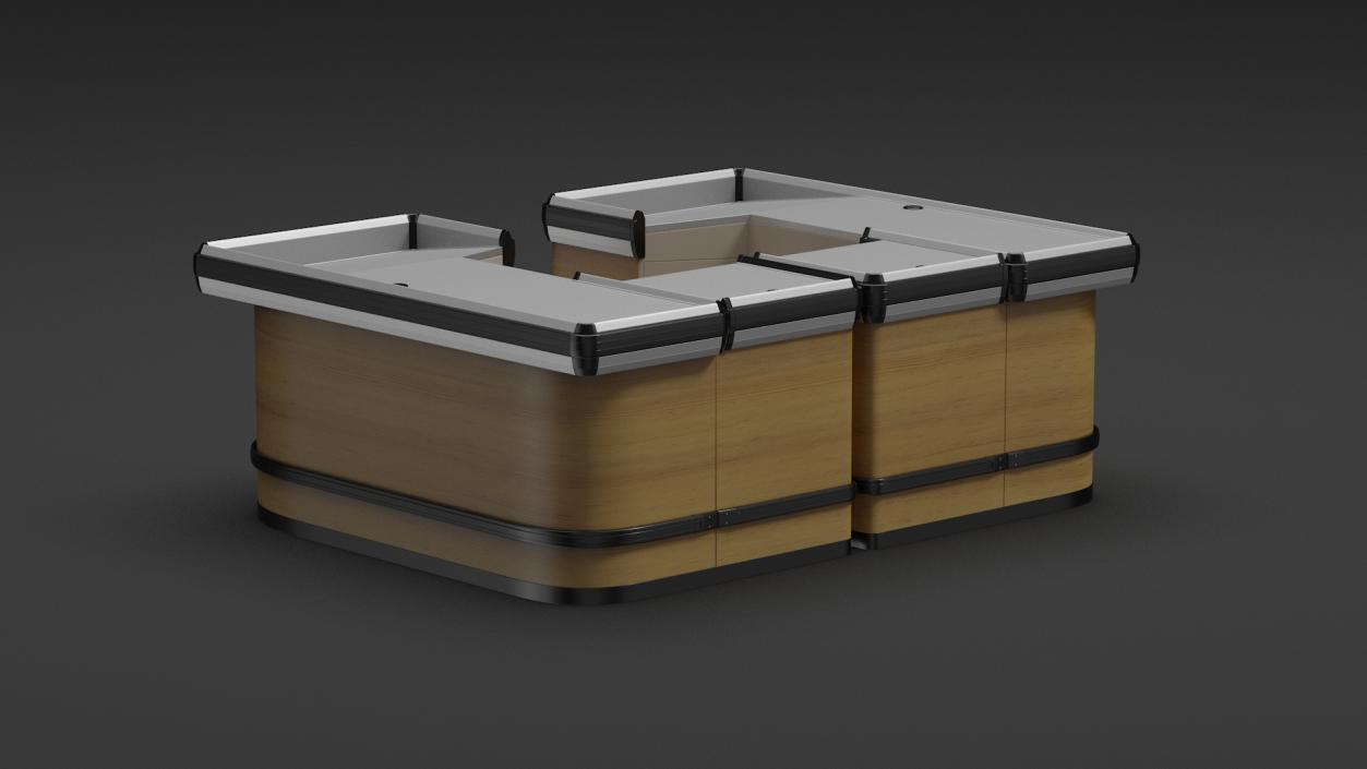 3D Shop Checkout Counters Light Wood model