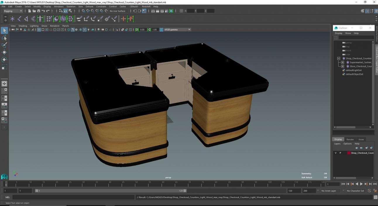 3D Shop Checkout Counters Light Wood model