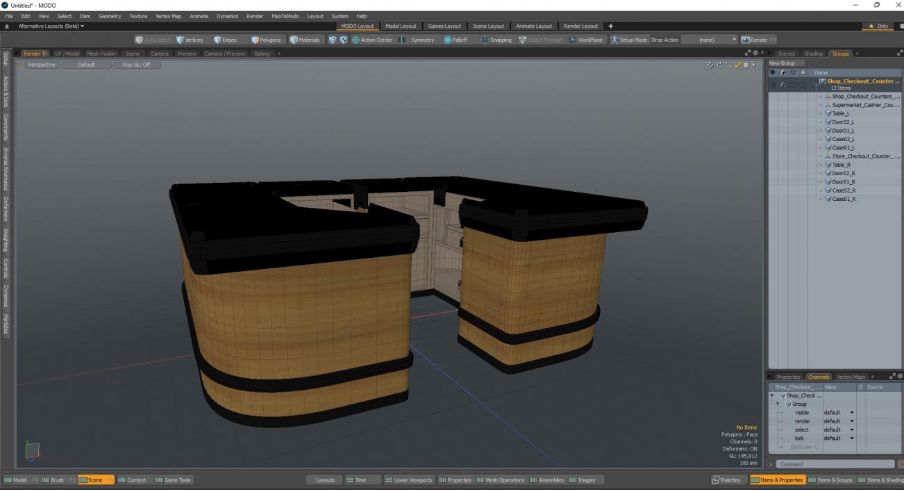 3D Shop Checkout Counters Light Wood model