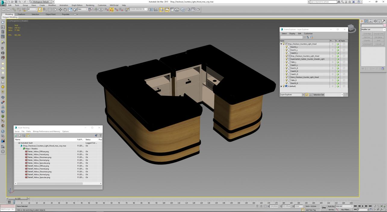 3D Shop Checkout Counters Light Wood model