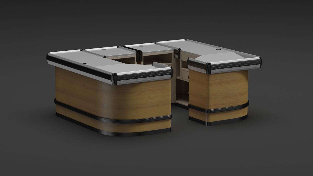 3D Shop Checkout Counters Light Wood model