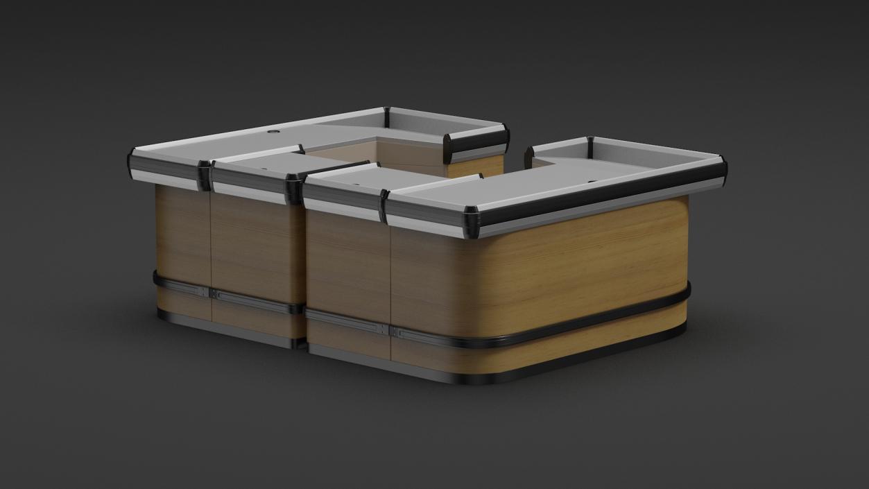 3D Shop Checkout Counters Light Wood model