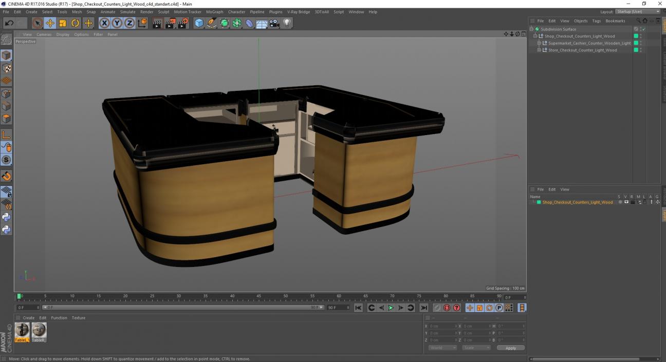 3D Shop Checkout Counters Light Wood model