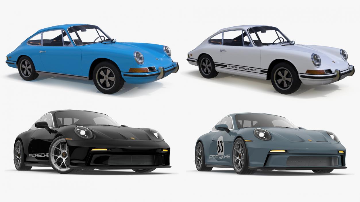 3D Rigged Retro and Modern Porsche 911 Collection