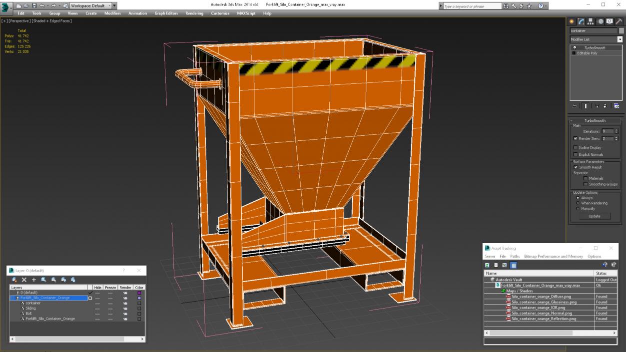 3D model Forklift Silo Container Orange