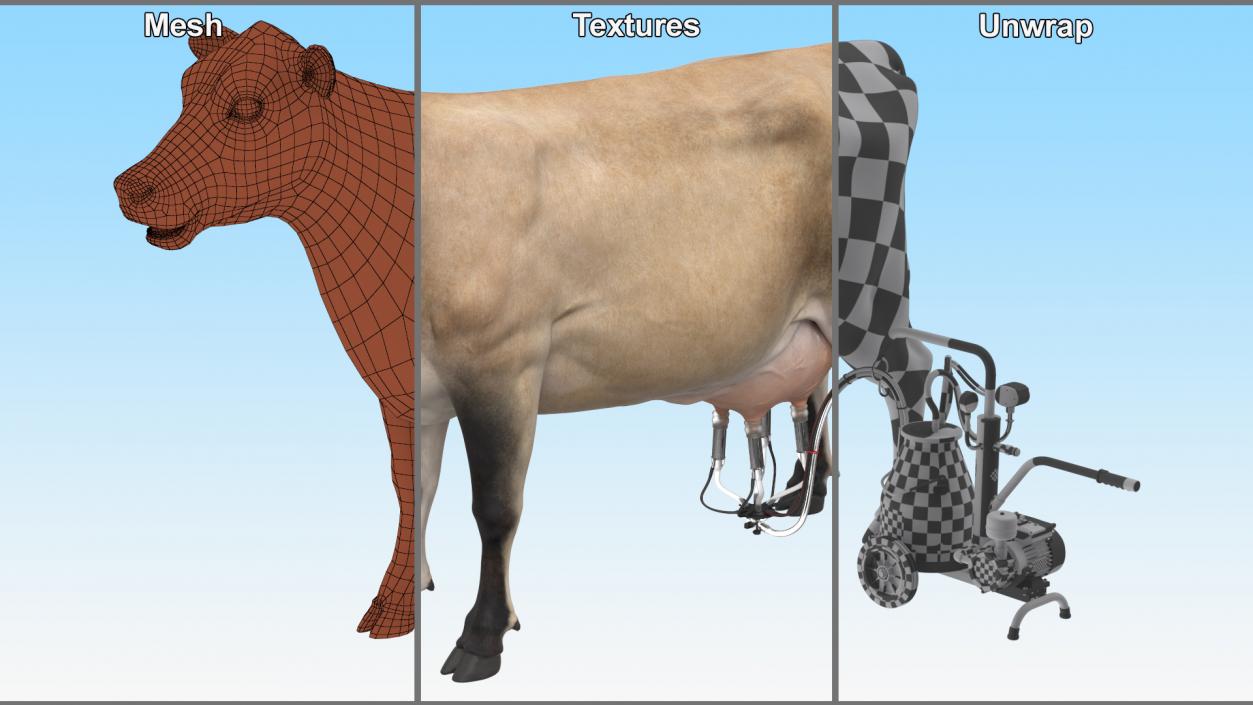 3D Jersey Dairy Cow and Milking Machine