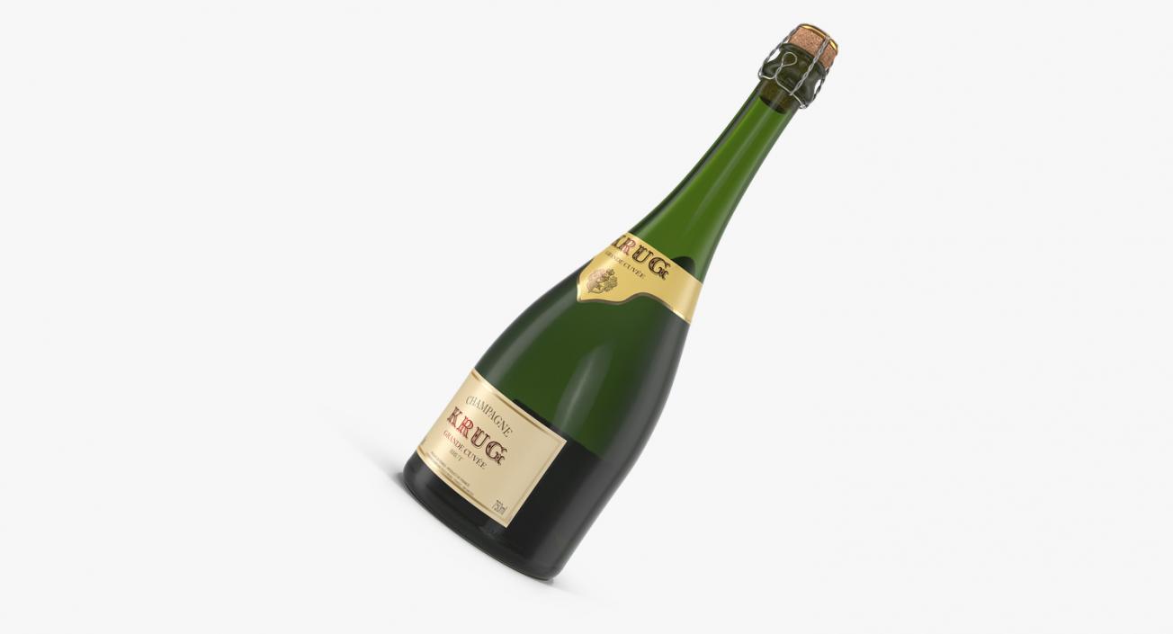 3D Champagne Bottle Krug Foil Top Removed model