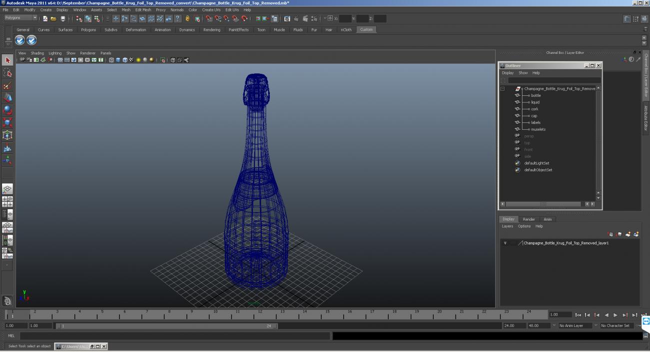 3D Champagne Bottle Krug Foil Top Removed model