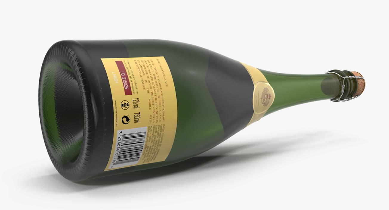 3D Champagne Bottle Krug Foil Top Removed model