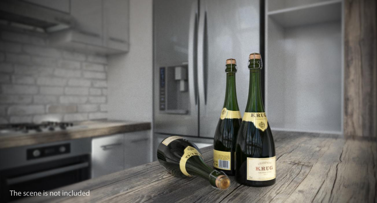 3D Champagne Bottle Krug Foil Top Removed model