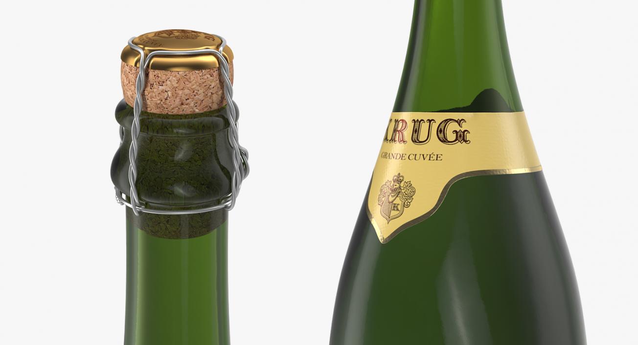 3D Champagne Bottle Krug Foil Top Removed model