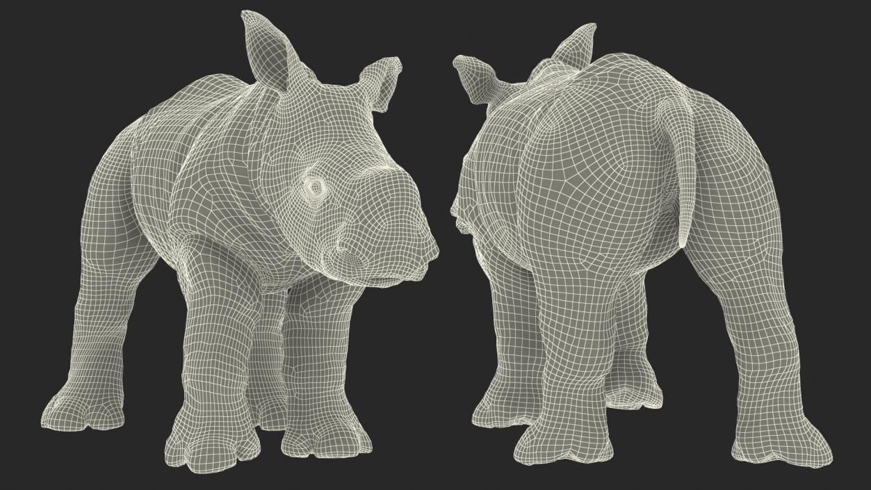 3D Rhino Baby Standing Pose Fur model