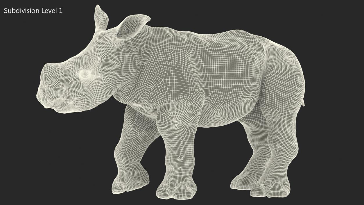 3D Rhino Baby Standing Pose Fur model