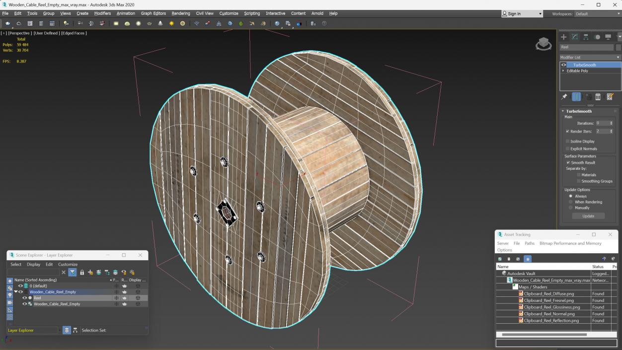 3D Wooden Cable Reel Empty model