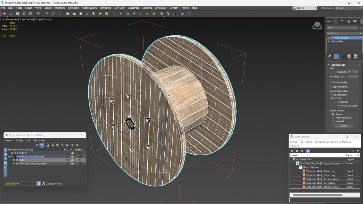 3D Wooden Cable Reel Empty model