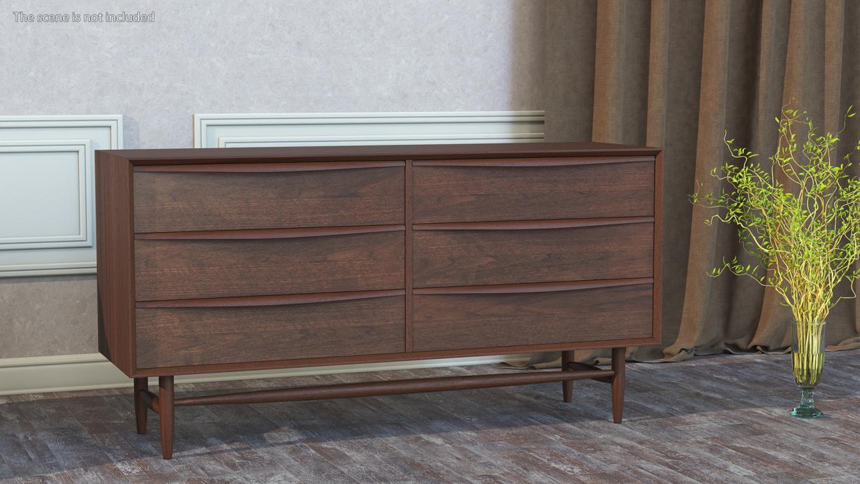 Lenia Walnut Sideboard 3D